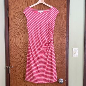 LOFT Pink and White Striped Midi Dress